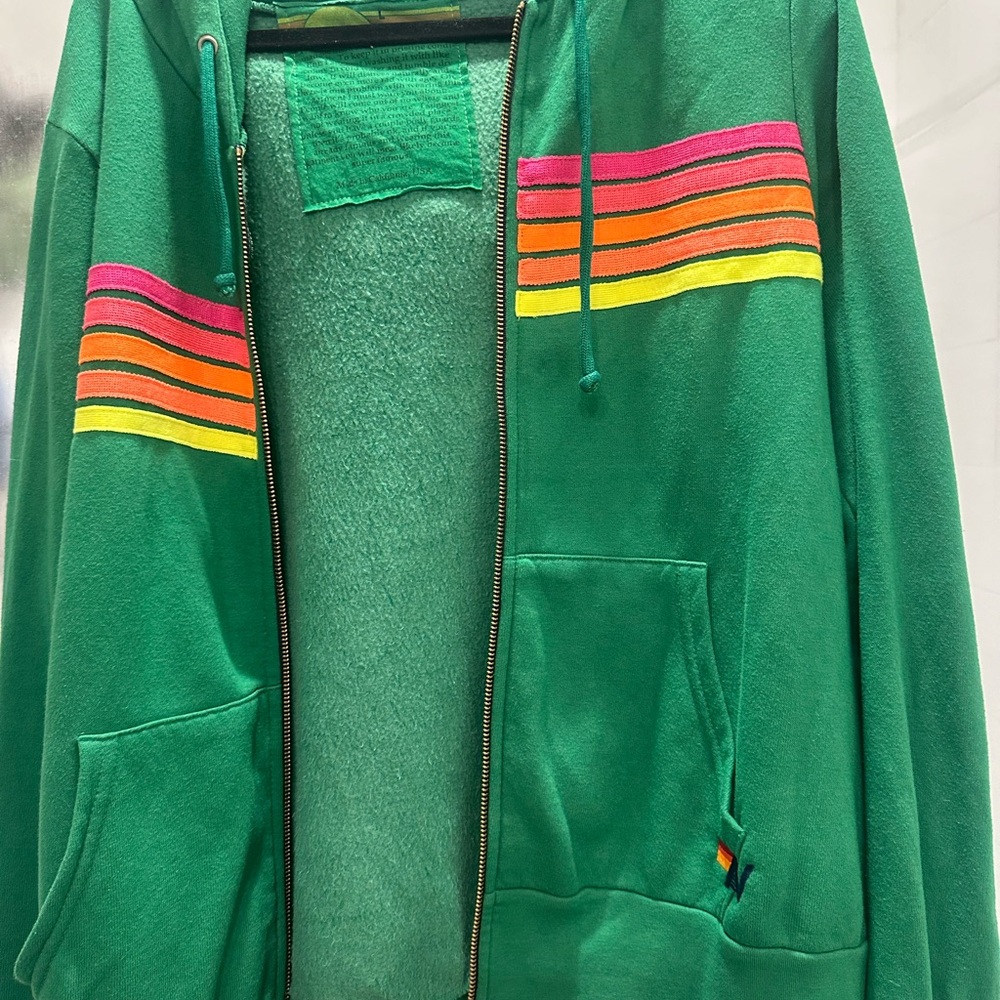 Green Hoodie with Colorful Stripes